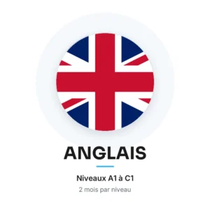 Cours d’anglais chez Mega-Ique Digital : drapeau du Royaume-Uni, niveaux A1 à C1
