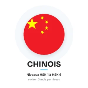 Cours de chinois chez Mega-Ique Digital : drapeau de la Chine, niveaux HSK 1 à HSK 6